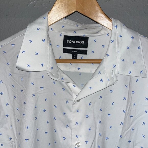 BONOBOS Airplane Print Nylon & Spandex Long Sleeve Button Shirt EUC  XL SLIM FIT - Picture 3 of 13